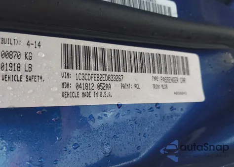 2014 Dodge Dart Gt из США, поврежденный, VIN 1C3CDFEB2ED833267